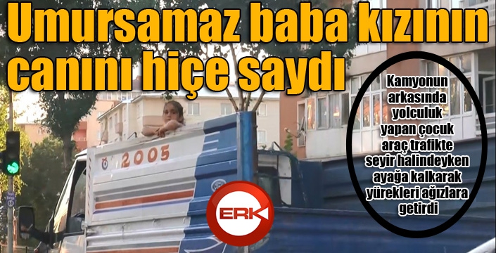 Erzurum’da bir kamyonetin kasasına binen çocuğun tehlikeli yolculuğu kameralara yansıdı.