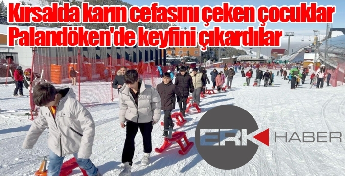 Kırsalda karın cefasını çeken çocuklar, Palandöken'de keyfini çıkardılar