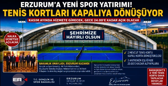 Erzurum’a yeni spor yatırımı: Kapalı tenis kortları Kasım ayında hizmete giriyor